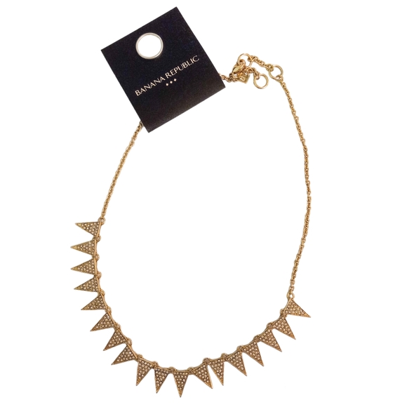 NWT | Banana Republic Gold Toned Rhinestone Triangle Necklace - Picture 2 of 5